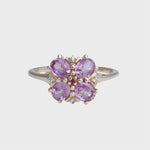 Lilah - Vintage Paarse Saffier & Diamant Cluster Ring 9k goud, Objet Dore