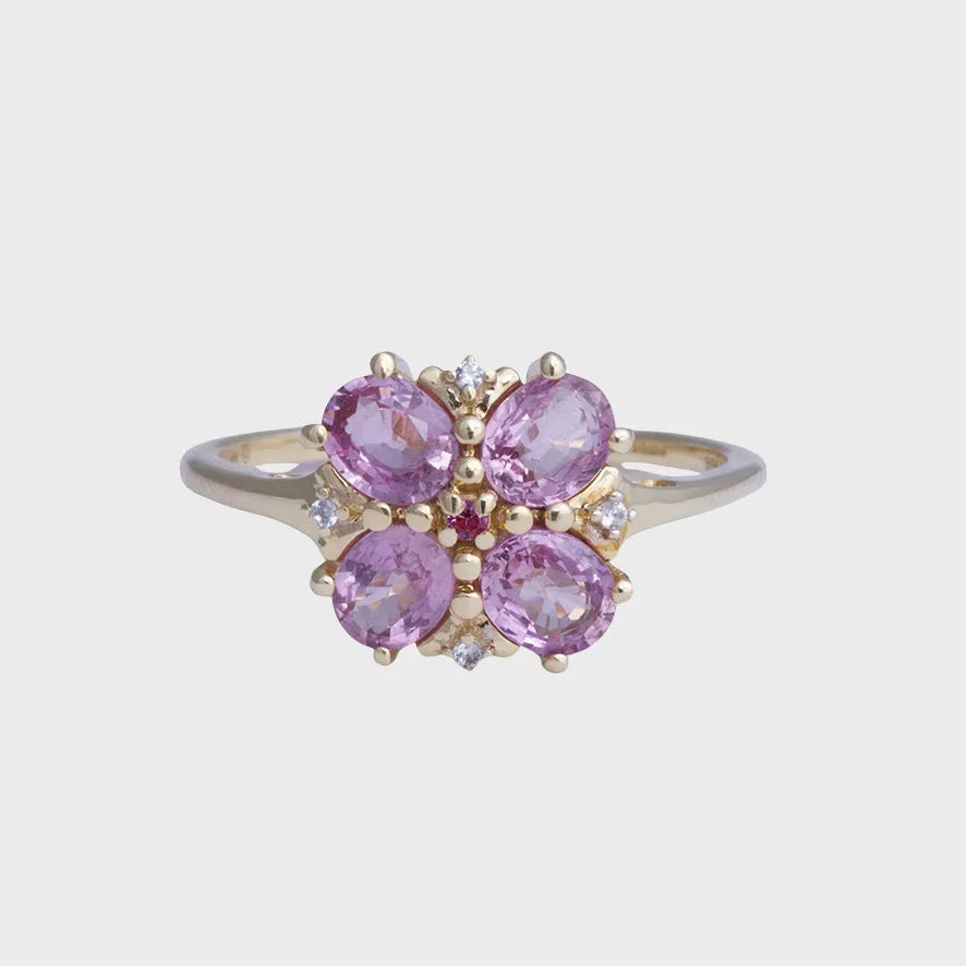 Lilah - Vintage Paarse Saffier & Diamant Cluster Ring 9k goud, Objet Dore