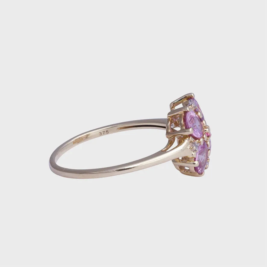 Lilah - Vintage Paarse Saffier & Diamant Cluster Ring 9k goud, Objet Dore