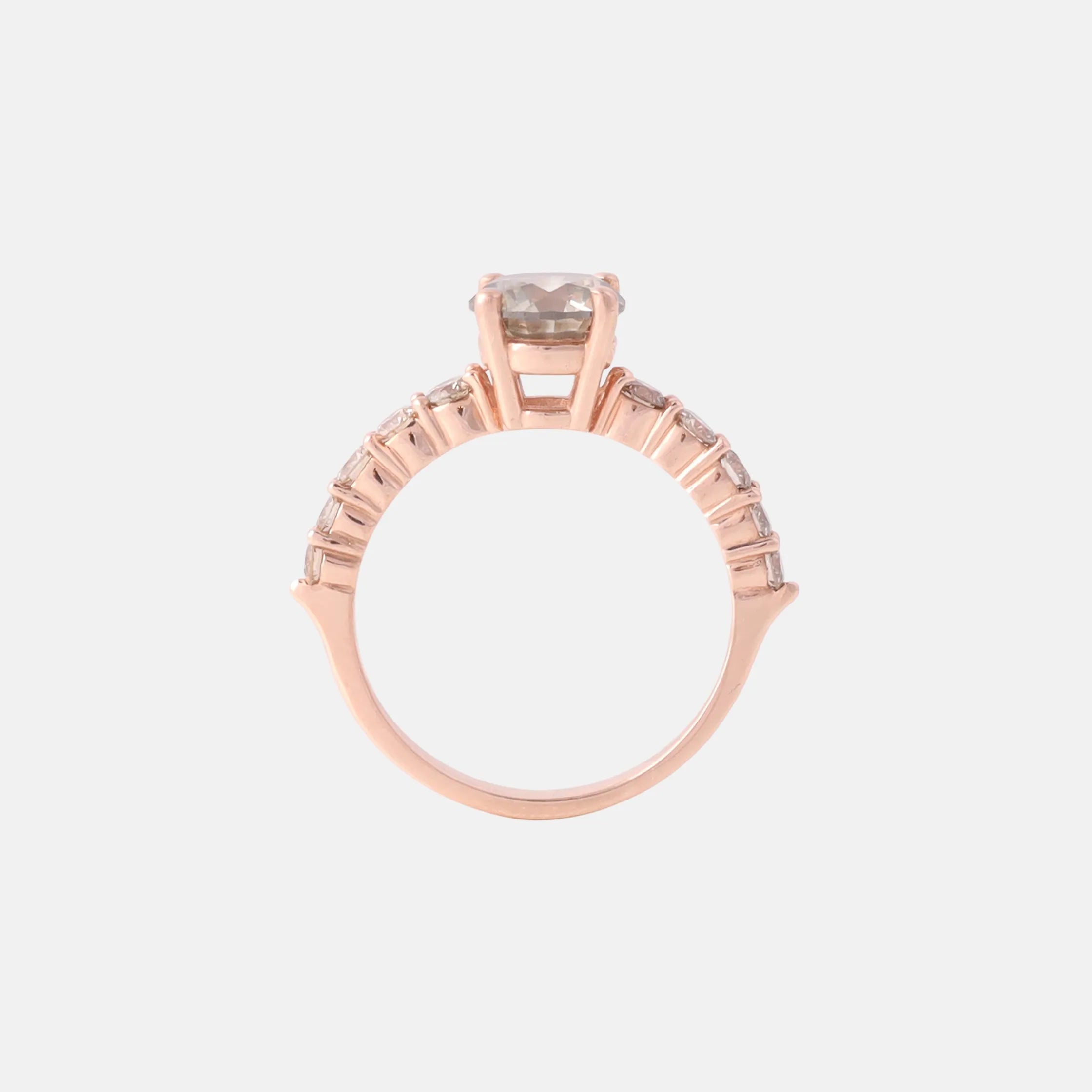 Grijze Diamant Solitaire Pave Ring 14 karaat goud, Objet Dore