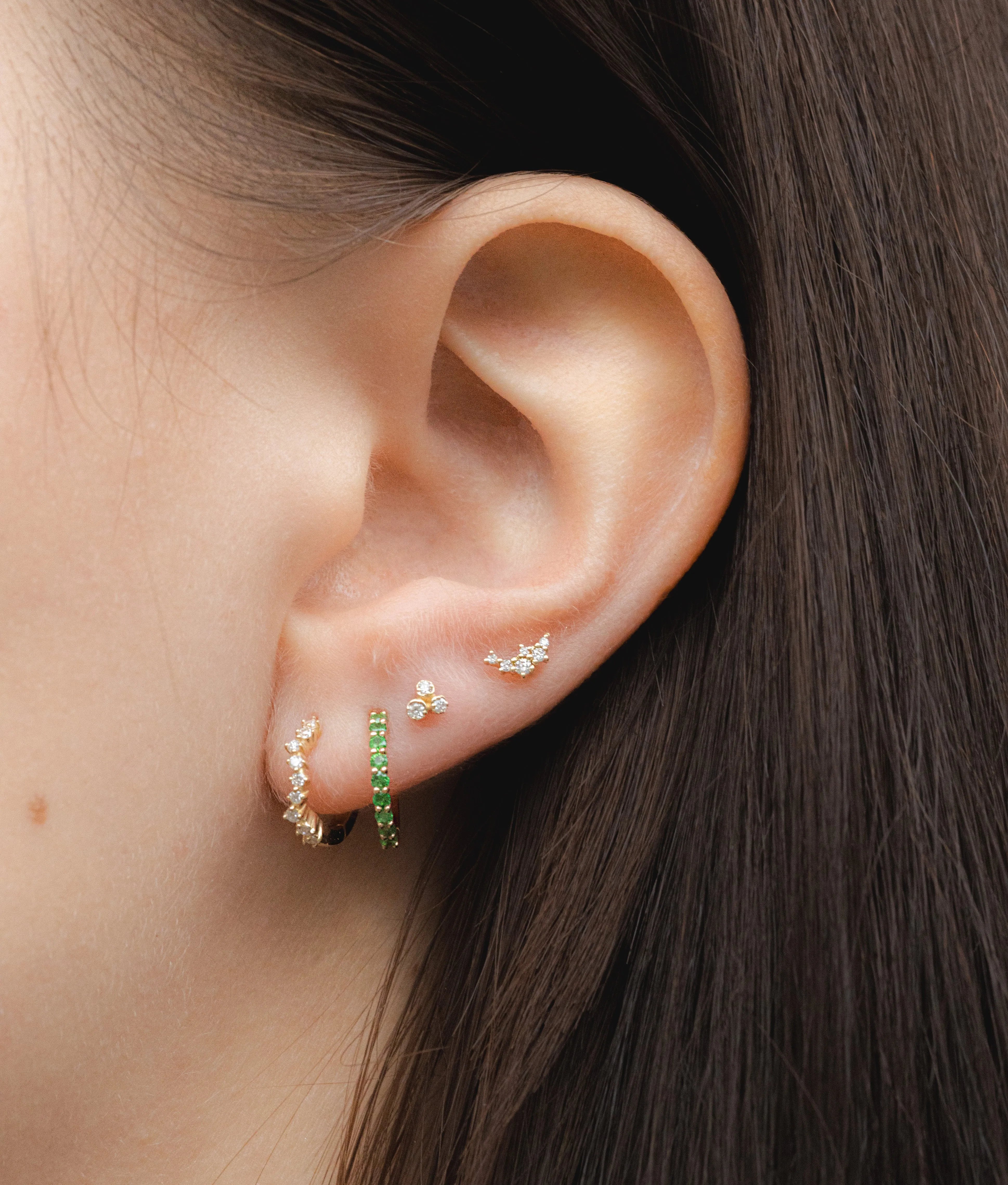 Triple Diamant Stud Piercing 14k goud, Objet Dore