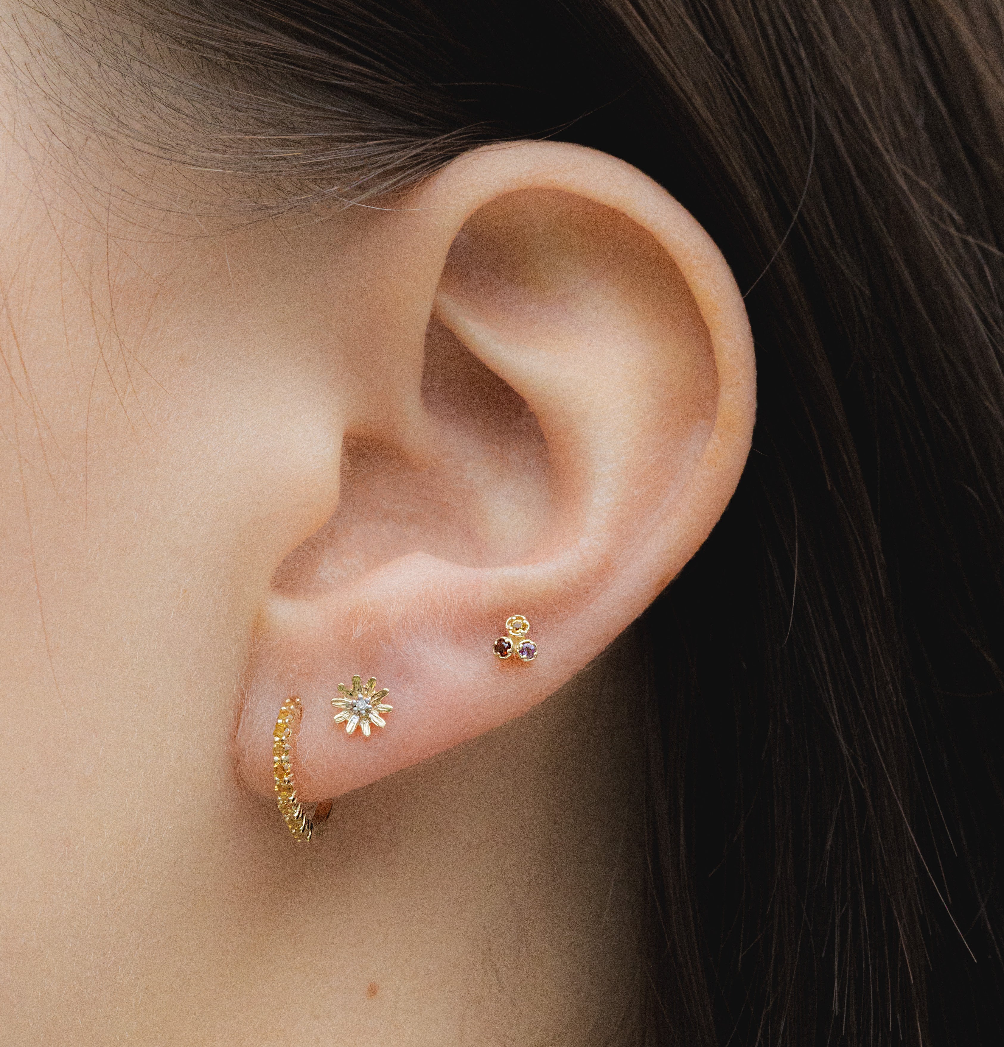 Triple Multicolor Stud Piercing 14k goud, Objet Dore