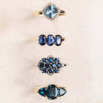 Lyla - Vintage Saffier & Diamant Cluster Ring 9k witgoud, Objet Dore