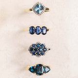 Lyla - Vintage Saffier & Diamant Cluster Ring 9k witgoud, Objet Dore