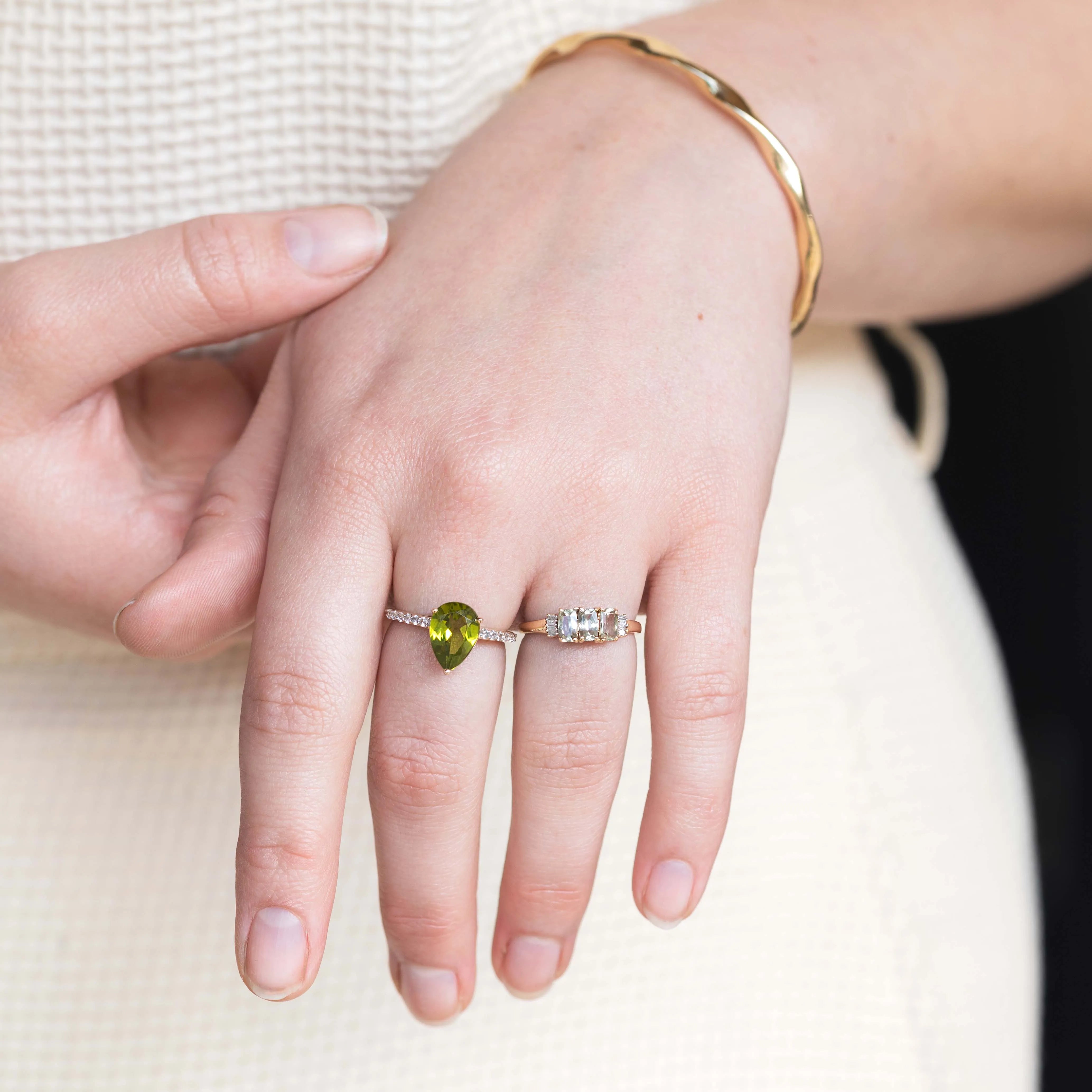 Penelope - Vintage Citroenkwarts & Baguette Diamant Trilogie Ring 9k goud, Objet Dore