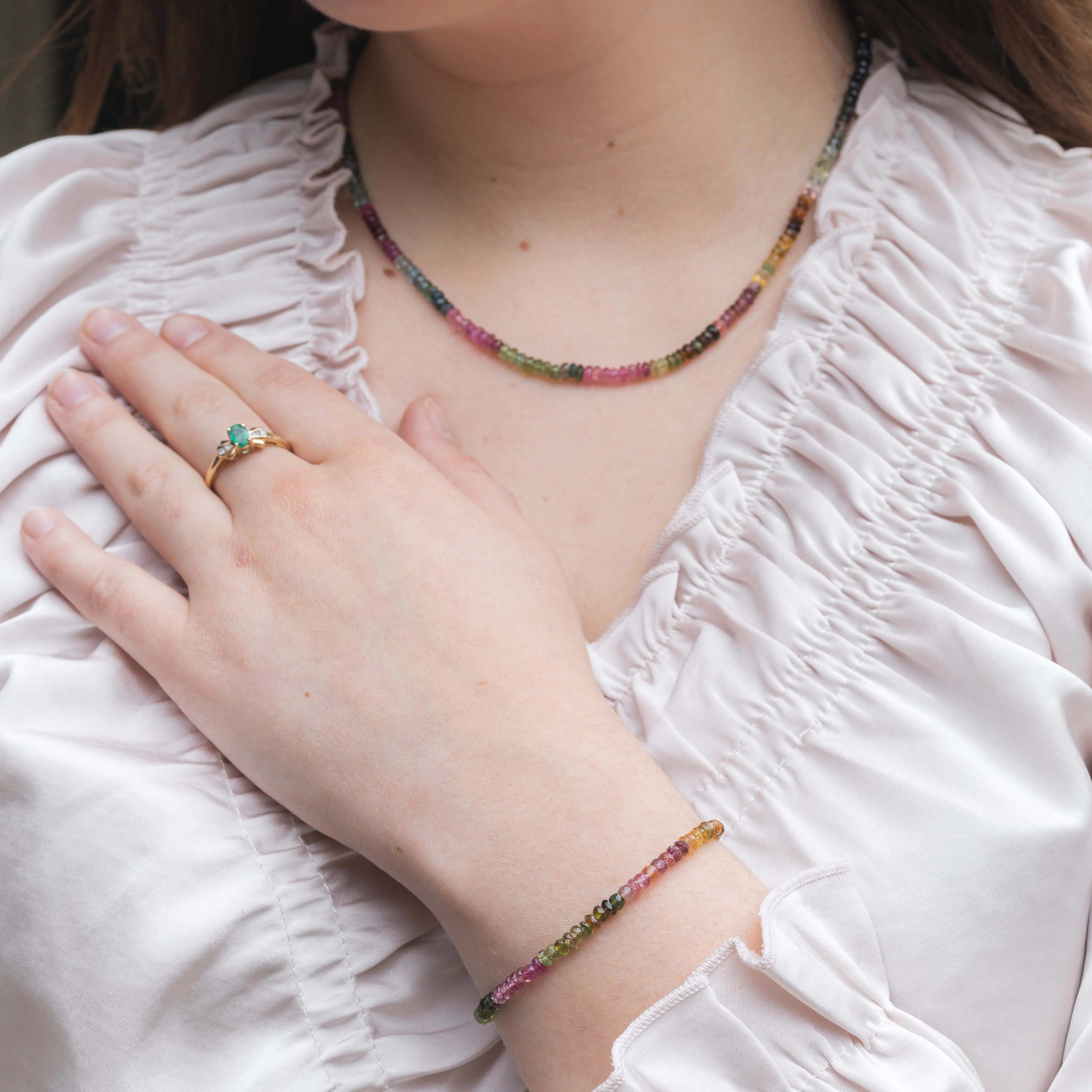 Watermeloen toermalijn collier en armband