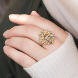Multicolor Cabochon Cut Sapphire & Diamond Confetti Ring 14k Gold
