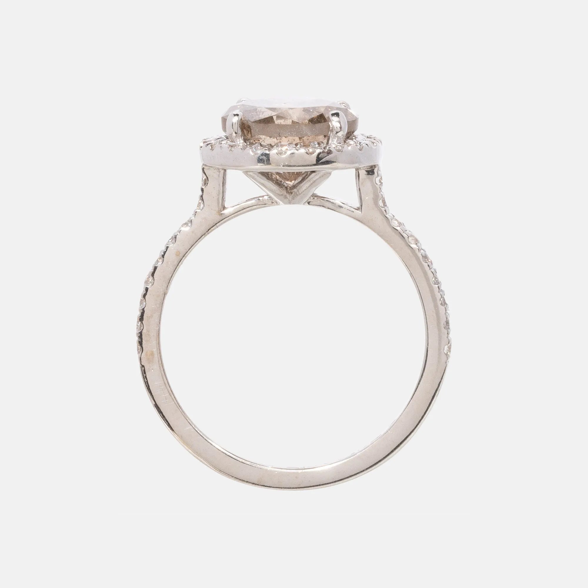 6.64ct Fancy Brown Diamant & Witte Diamant Entourage Ring 14 karaat goud, Objet Dore