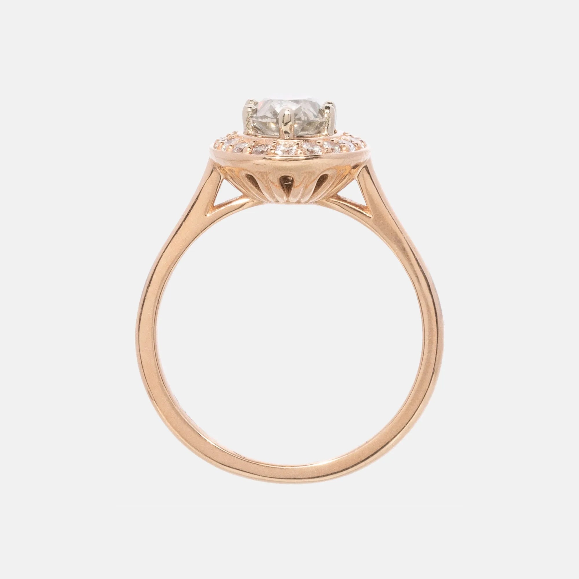 Licht Grijze Ovaal geslepen Diamant Halo Ring 14 karaat goud, Objet Dore