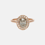 Licht Grijze Ovaal geslepen Diamant Halo Ring 14 karaat goud, Objet Dore