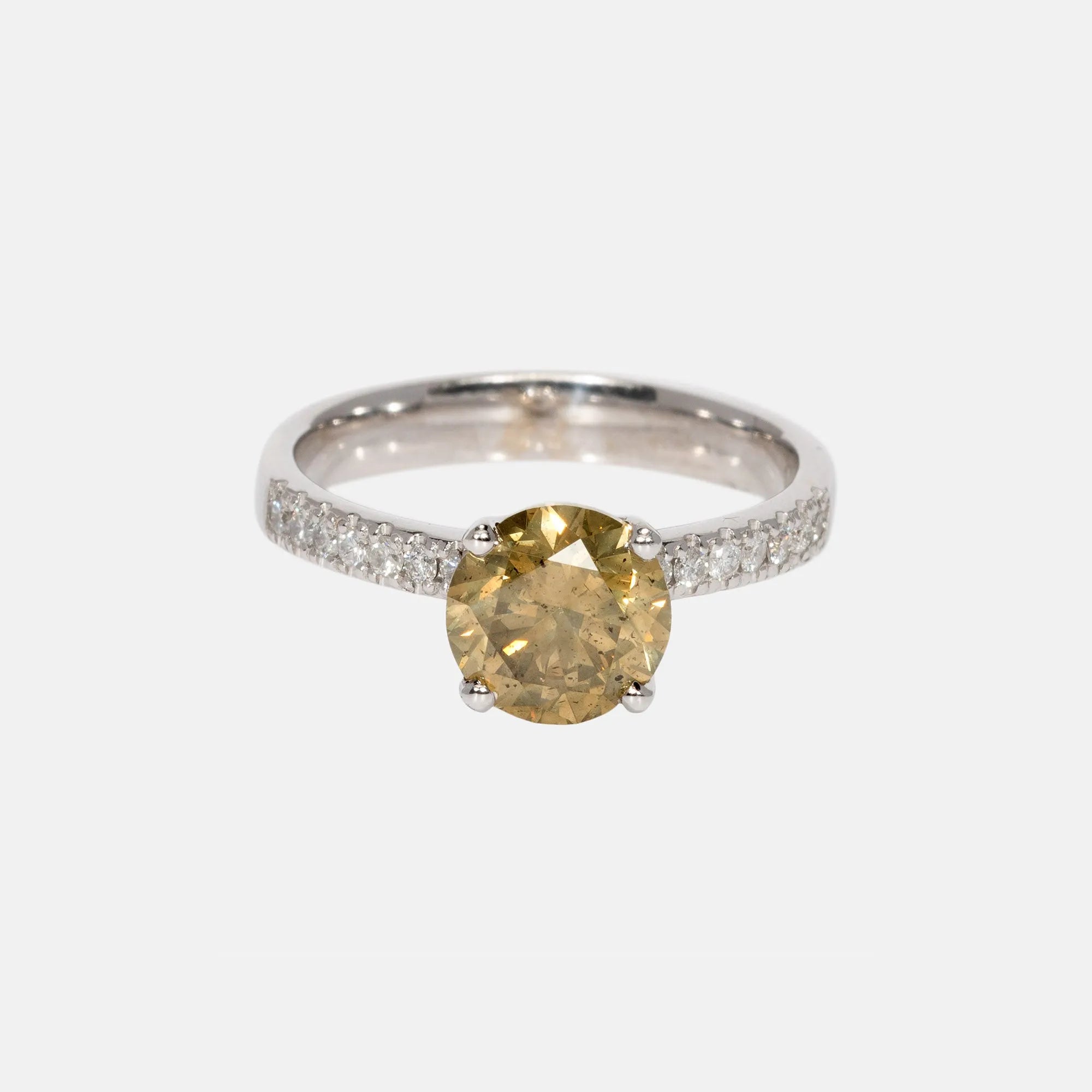 Groengele Briljant Geslepen Diamanten Pave Ring 14 karaat goud, Objet Dore