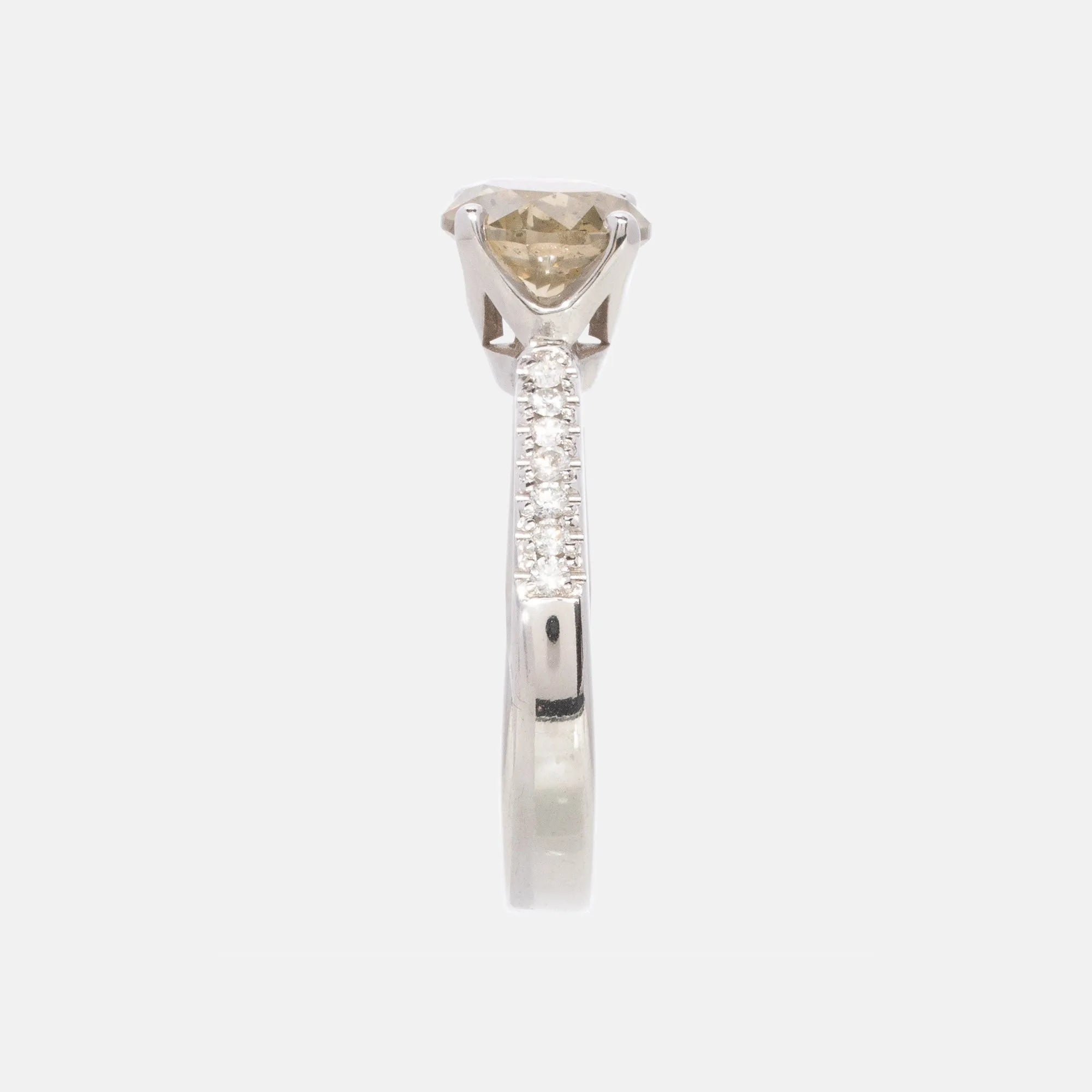 Groengele Briljant Geslepen Diamanten Pave Ring 14 karaat goud, Objet Dore