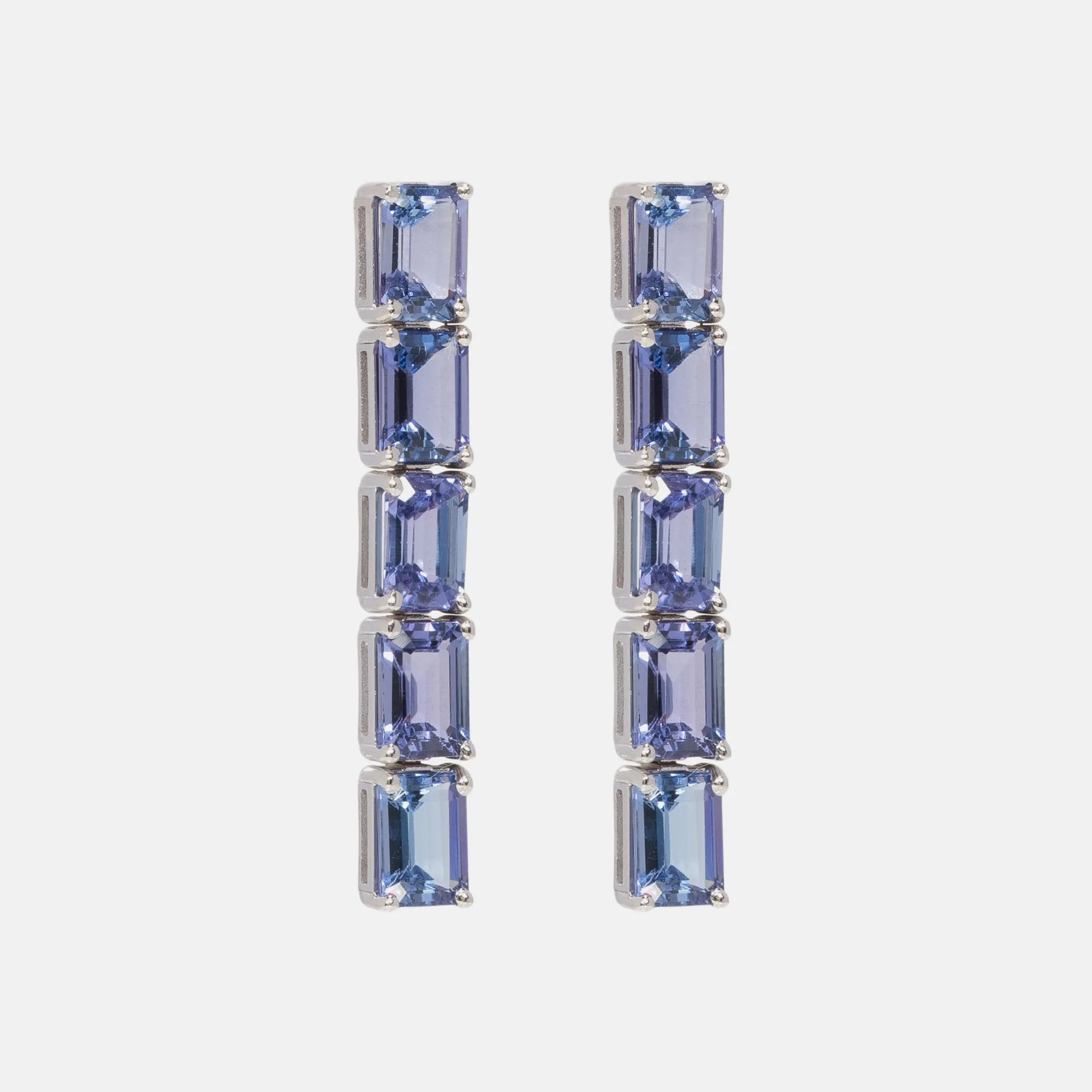 Baguette Geslepen Tanzaniet Statement Oorbellen 14k witgoud, Objet Dore