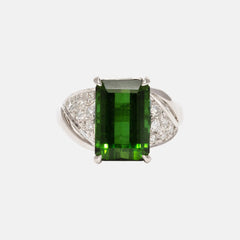 5.3ct Groene Chroom Toermalijn Diamant Ring Platinum, Objet Dore