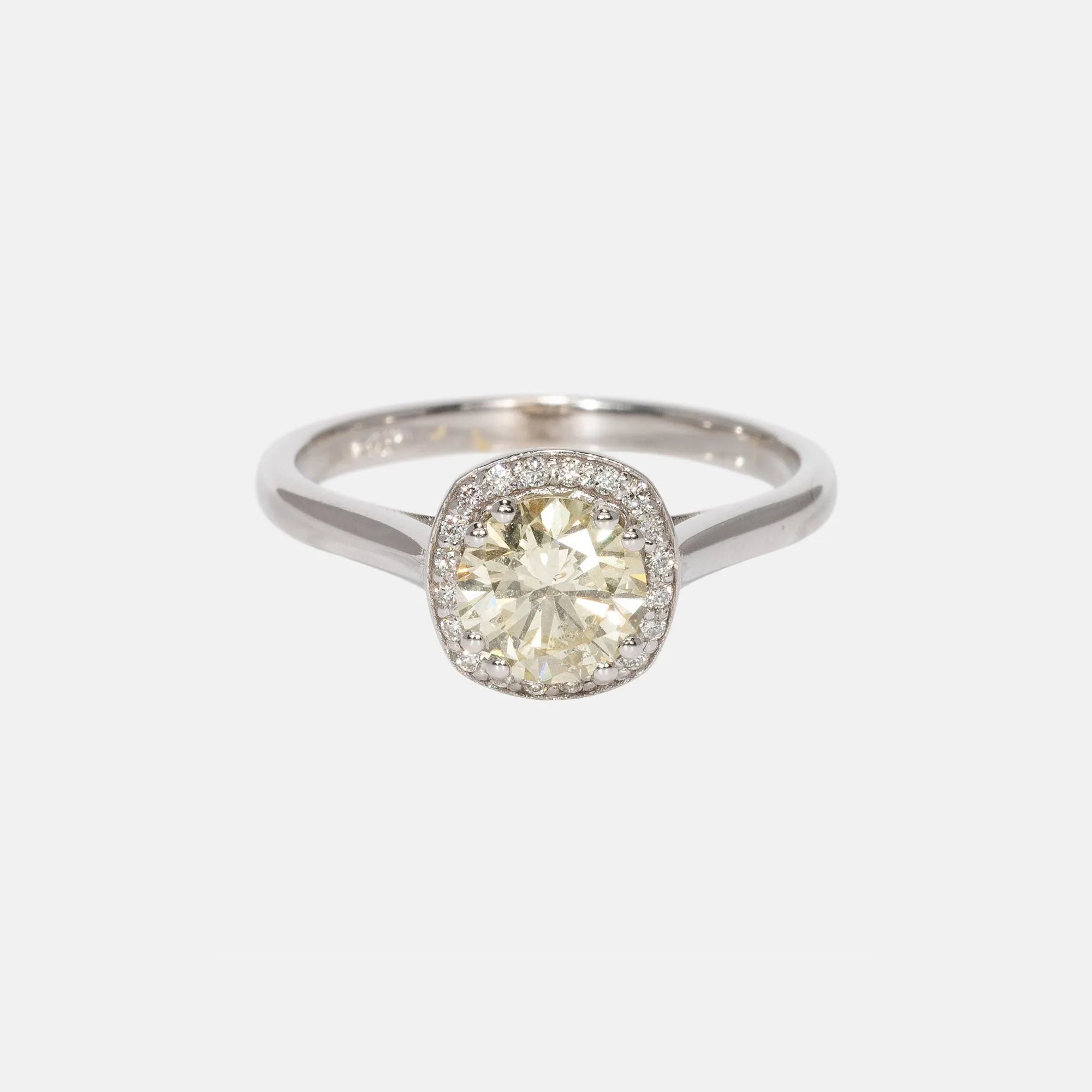 Licht Gele Briljant Geslepen Diamanten Halo Ring 14 karaat goud, Objet Dore