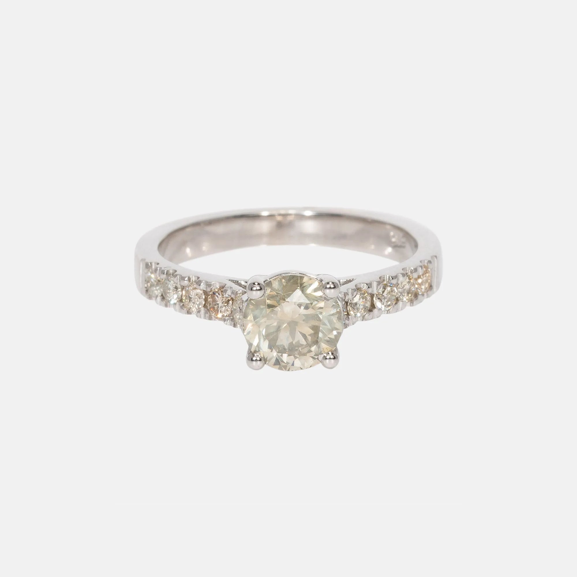 Light Yellow Solitaire Diamond Pave Ring 14k white gold, Objet Dore