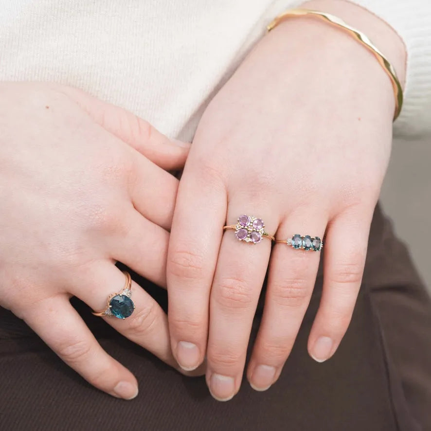 Lilah - Vintage Paarse Saffier & Diamant Cluster Ring 9k goud, Objet Dore