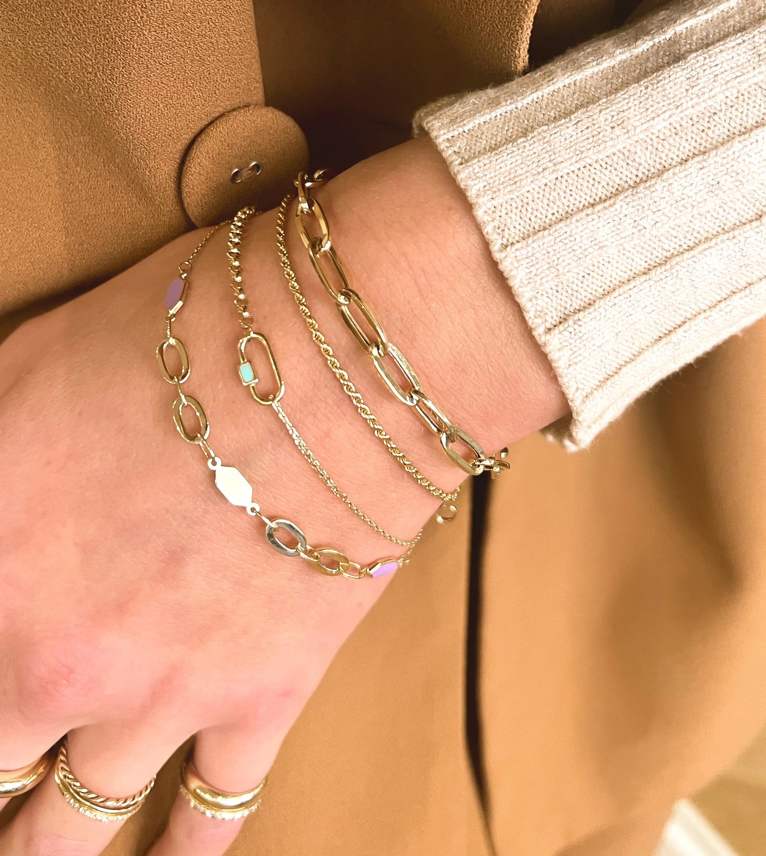 Paperclip Armband Lila Emaille 14k goud, Objet Dore