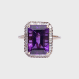 Kira - Vintage Emerald Cut Amethyst Ring Baguette Diamond 9k