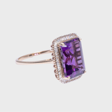 Kira - Vintage Emerald Cut Amethyst Ring Baguette Diamond 9k