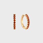 Granaat Huggie 14k goud, Objet Dore, Oorbellen