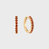Granaat Huggie 14k goud, Objet Dore, Oorbellen
