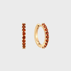 Granaat Huggie 14k goud, Objet Dore, Oorbellen