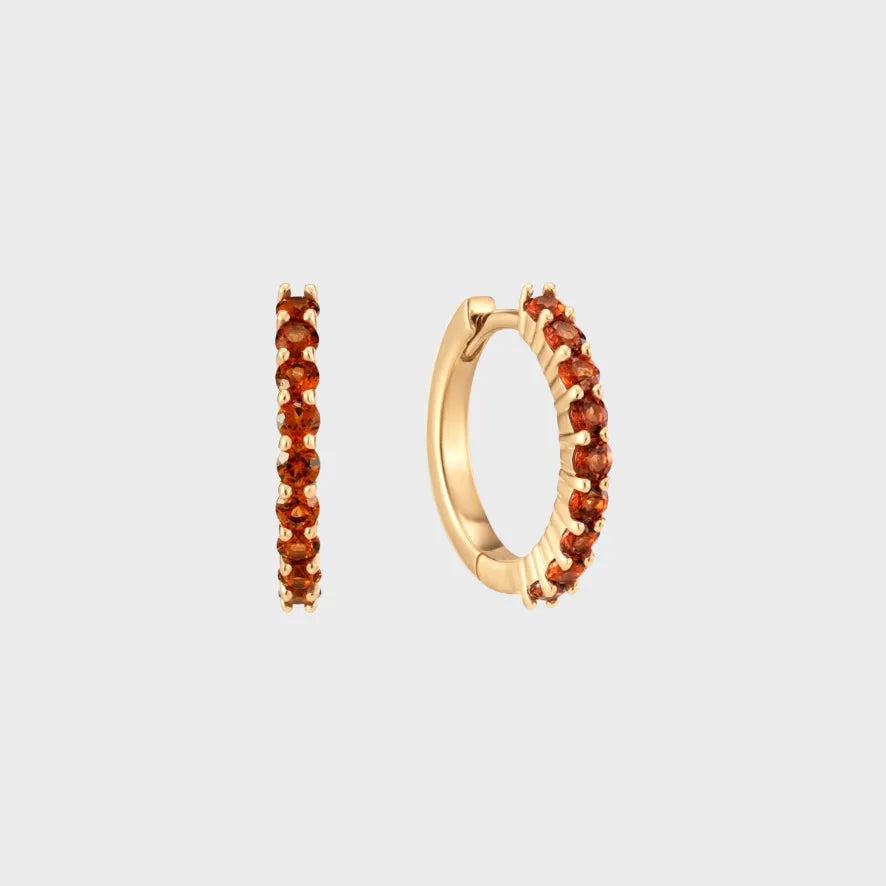Granaat Huggie 14k goud, Objet Dore, Oorbellen