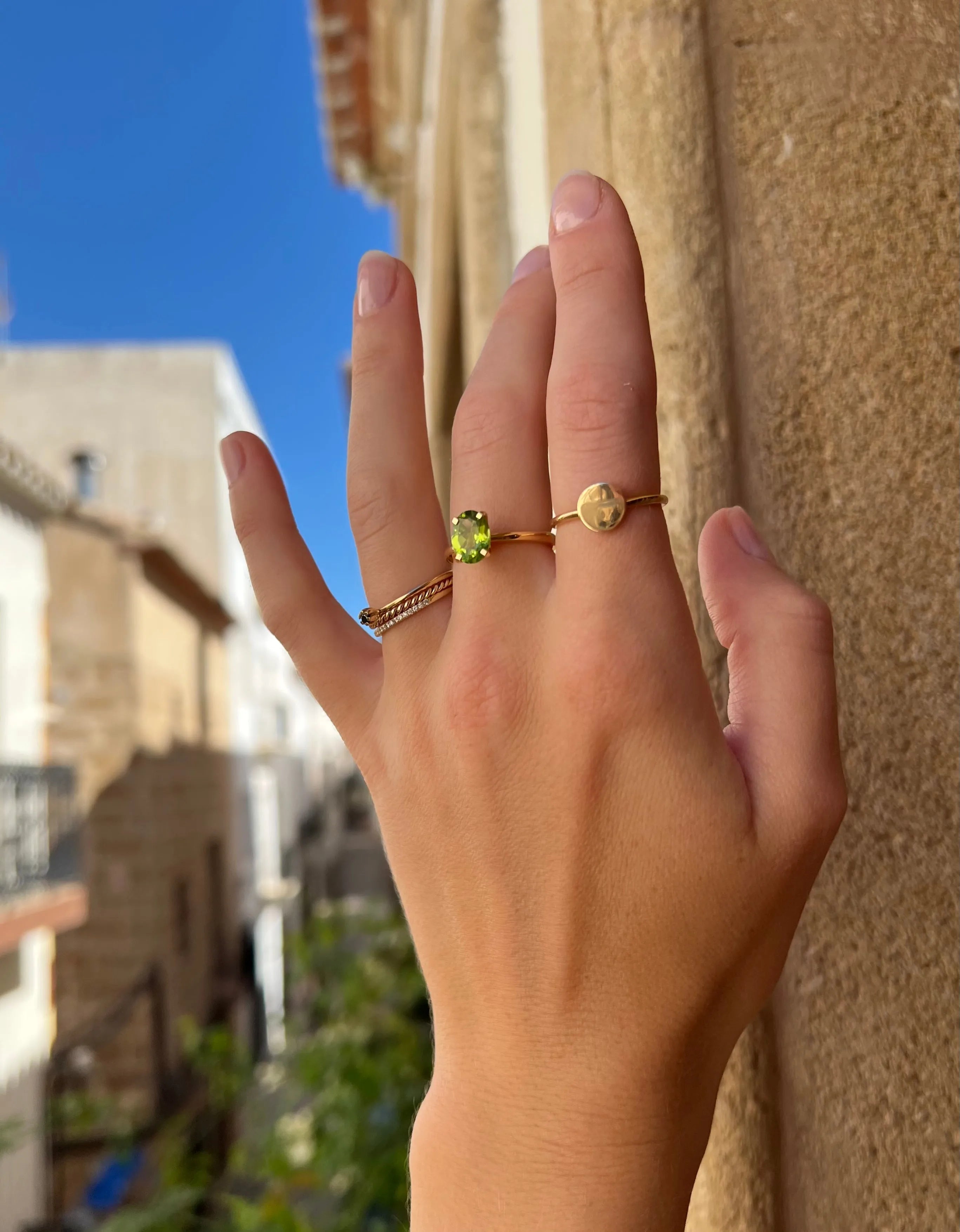 Peridot Solitair Ring 18k, Objet Dore