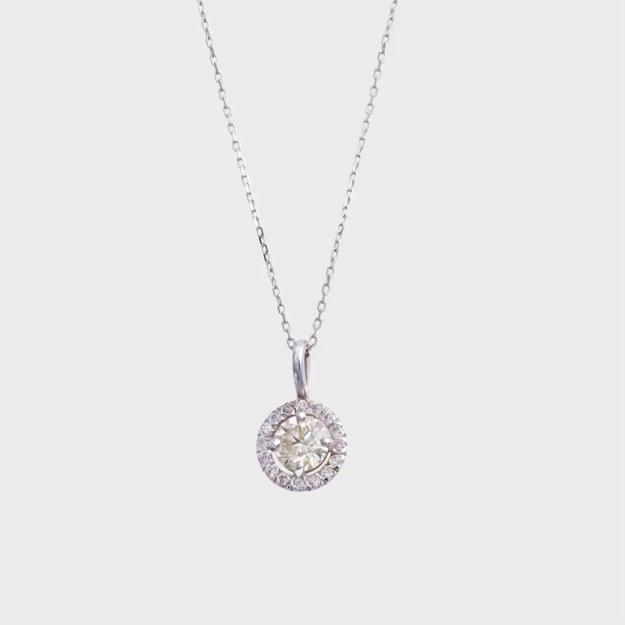 Geel-groene Diamant Cluster Collier 14k witgoud, Objet Dore