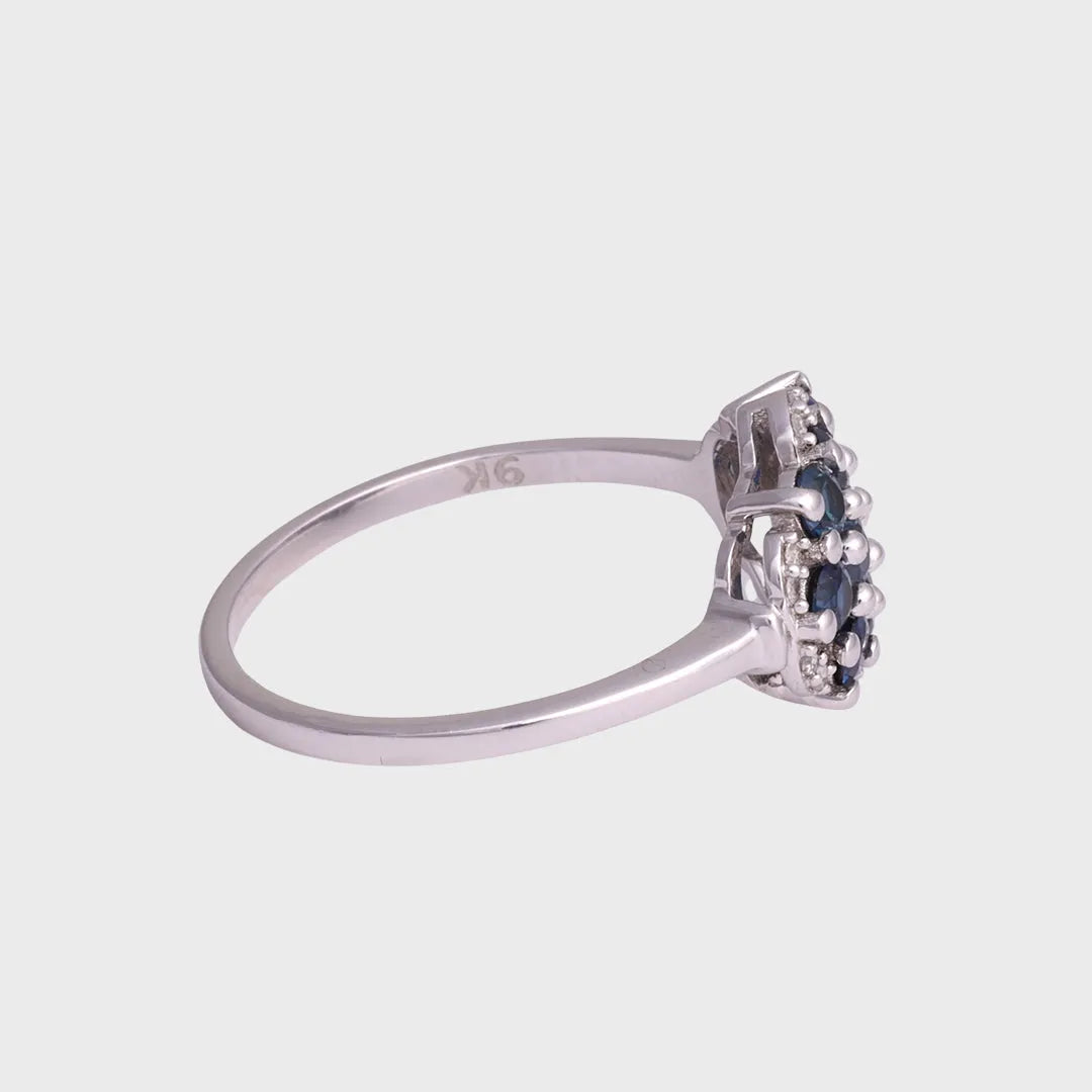 Lyla - Vintage Saffier & Diamant Cluster Ring 9k witgoud, Objet Dore
