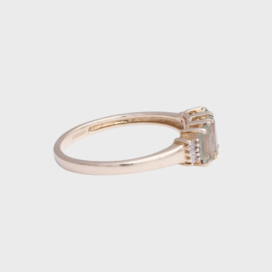 Penelope - Vintage Citroenkwarts & Baguette Diamant Trilogie Ring 9k goud, Objet Dore