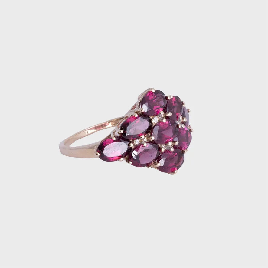 Rhonda - Vintage Rhodoliet & Diamant Cluster ring 9k, Objet Dore, Ringen