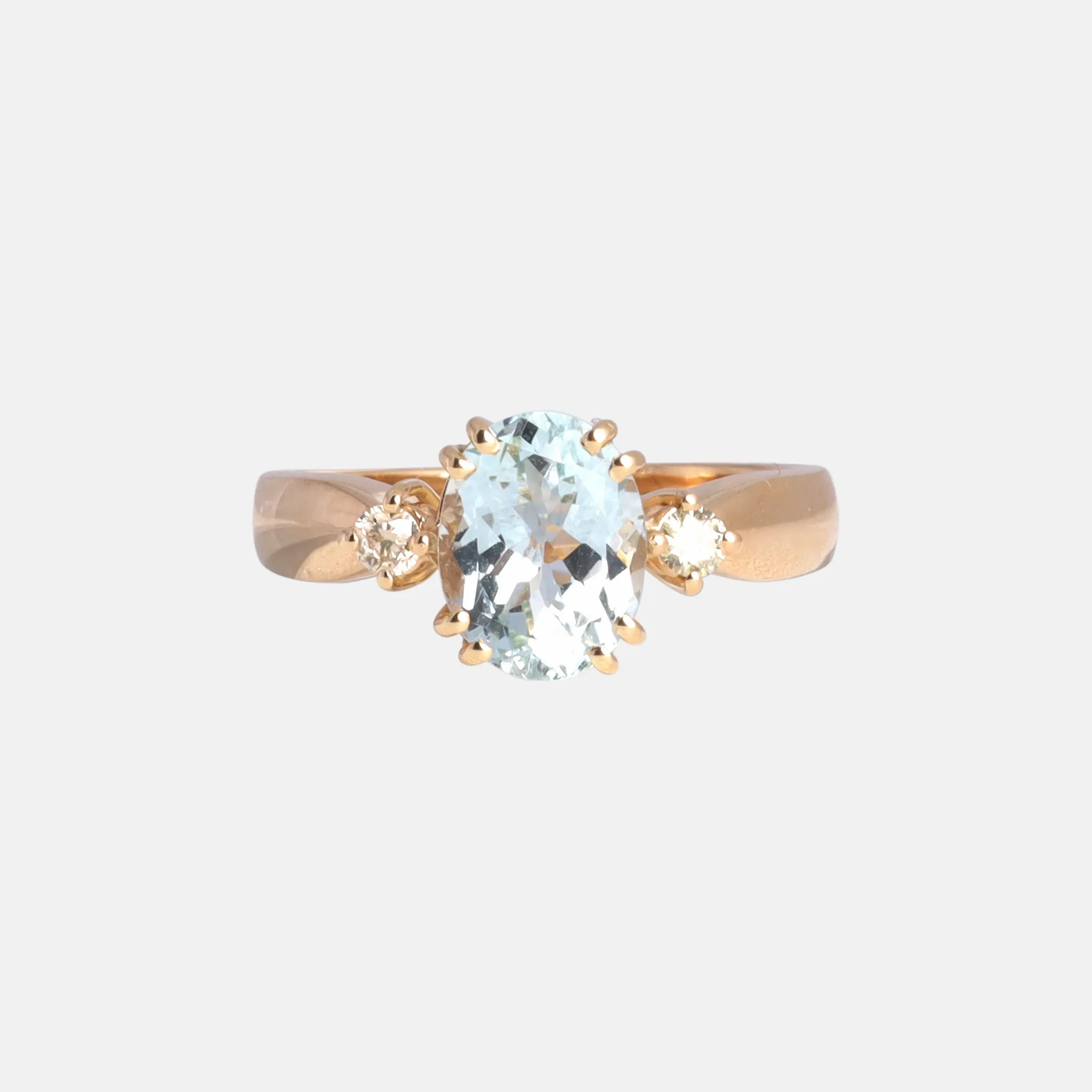 Aquamarijn & Diamant Trilogie Ring 18k, Objet Dore