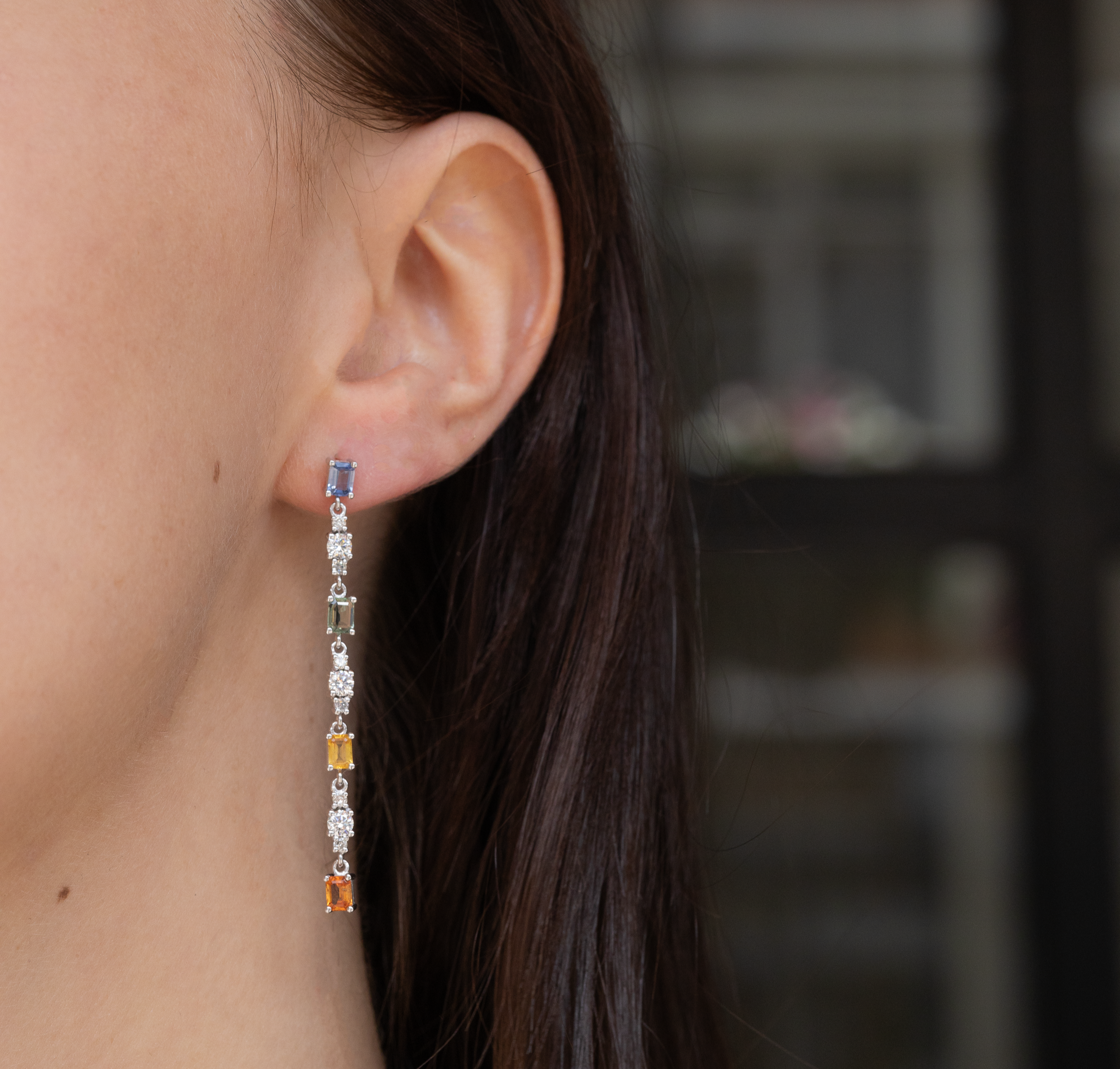 CUSTOM MADE MULTICOLOR SAPPHIRE & DIAMOND EARRINGS