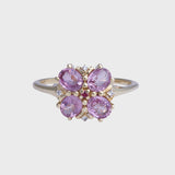 Lilah - Vintage Paarse Saffier & Diamant Cluster Ring 9k goud