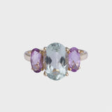 Amara - Vintage Prasioliet & Amethyst Trilogie Ring 9k goud, Objet Dore