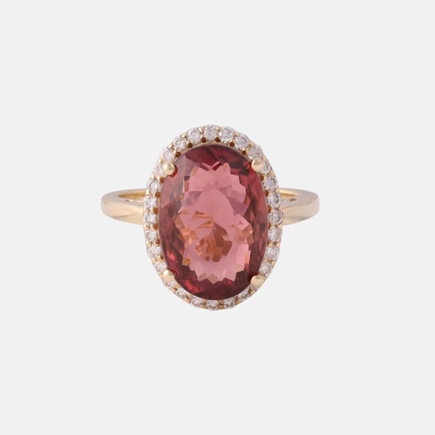 Ovale Roze Toermalijn & Diamant Halo Ring 14k goud, Objet Dore