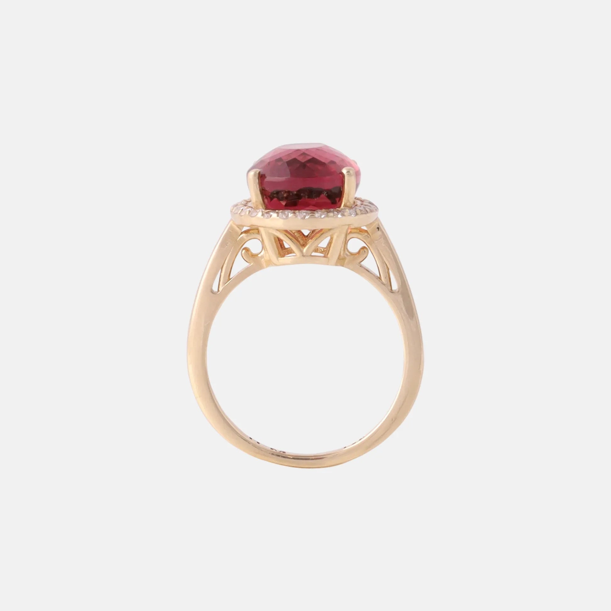 Ovale Roze Toermalijn & Diamant Halo Ring 14k goud, Objet Dore