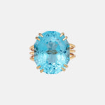 22.50ct Frosted Facet Geslepen Dectagon Swiss Blue Topaas ring 14k geelgoud, Objet Dore