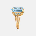 22.50ct Frosted Facet Geslepen Dectagon Swiss Blue Topaas ring 14k geelgoud, Objet Dore