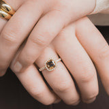 Radiant Geslepen Bruine Diamant Halo Ring 14 karaat goud