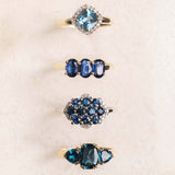 Lyla - Vintage Saffier & Diamant Cluster Ring 9k witgoud