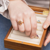 Arielle - Vintage Multicolor Citrien & Diamant Cluster Ring 9k goud