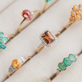 Pippa - Vintage Spessartien Granaat & Baguette Diamant Ring 9k geelgoud, Objet Dore