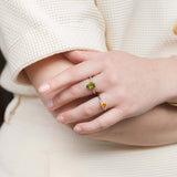 Pippa - Vintage Spessartien Granaat & Baguette Diamant Ring 9k geelgoud
