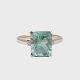 Cecilia - Vintage Fantasy Cut Groene Topaas & Diamant Ring 10k goud
