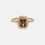 4.34ct Smaragdgeslepen Bruine Diamant Entourage Ring 14k goud, Objet Dore