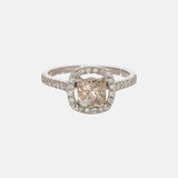 Licht Bruin prinses Geslepen Diamant Halo Ring 14 karaat goud, Objet Dore