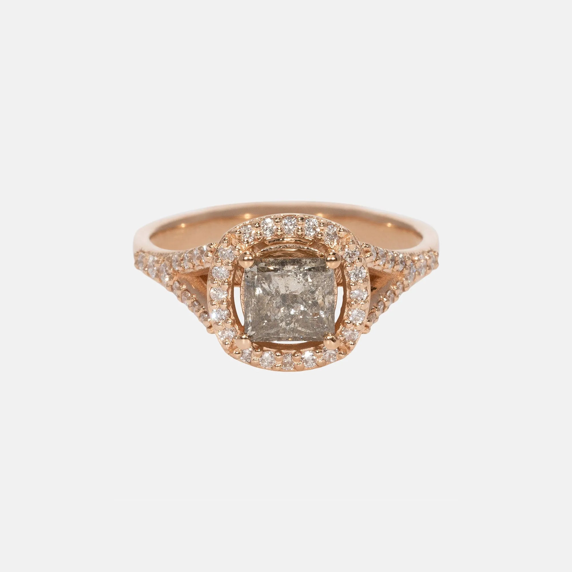 Grijs Prinses Geslepen Diamant Halo Ring 14 karaat goud, Objet Dore